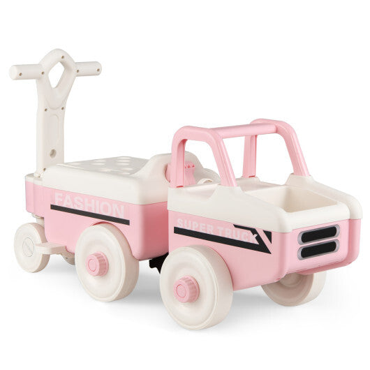 Costway 4 in 1 Ride on Push Car with Music and Under-Seat Storage for Boys Girls-Pink