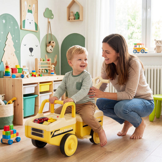 Costway 4 in 1 Ride on Push Car with Music and Under-Seat Storage for Boys Girls-Yellow LuxuryLifeWay Online Store