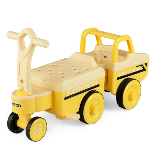 Costway 4 in 1 Ride on Push Car with Music and Under-Seat Storage for Boys Girls-Yellow LuxuryLifeWay Online Store
