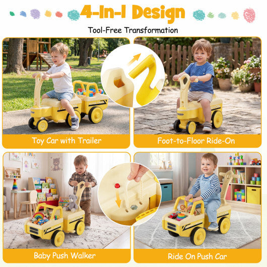 Costway 4 in 1 Ride on Push Car with Music and Under-Seat Storage for Boys Girls-Yellow LuxuryLifeWay Online Store