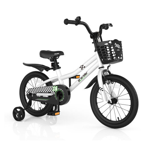 Costway 16'' Kid's Bike with Removable Training Wheels & Basket for 4-7 Years Old White LuxuryLifeWay Online Store