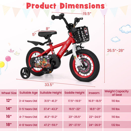 Costway 12 Inch Kids Bike Adjustable with Storage Basket and Double Brake for 3-4 Years Old-12 inches LuxuryLifeWay Online Store