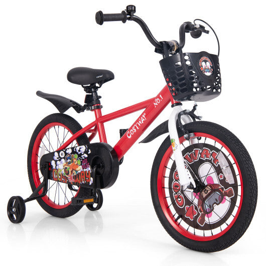 Costway 18 Inch Kids Bike Adjustable with Storage Basket and Double Brake for 4-8 Years Old Red LuxuryLifeWay Online Store