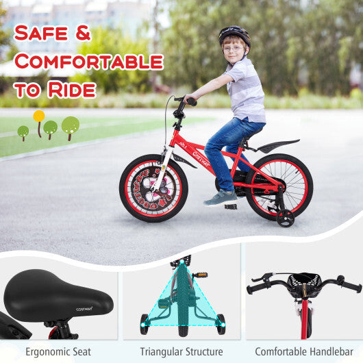 Costway 18 Inch Kids Bike Adjustable with Storage Basket and Double Brake for 4-8 Years Old Red LuxuryLifeWay Online Store
