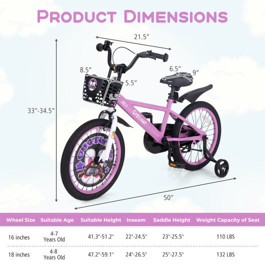 Costway 18 Inch Kids Bike for 4-8 Years Old Sport Bicycle with Adjustable Handlebar and Saddle-18 inches LuxuryLifeWay Online Store