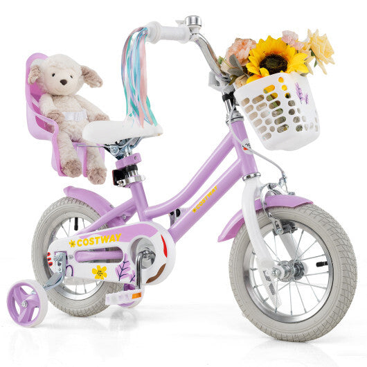 Costway 12 Inch Girls Bike Kids Bicycle with Doll Seat and Streamers for Children 3-4 Years Old Purple LuxuryLifeWay Online Store
