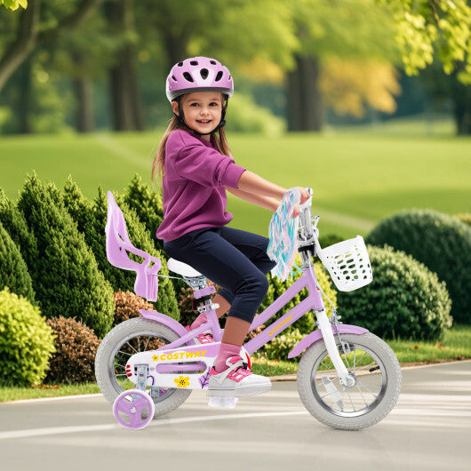 Costway 12 Inch Girls Bike Kids Bicycle with Doll Seat and Streamers for Children 3-4 Years Old Purple LuxuryLifeWay Online Store