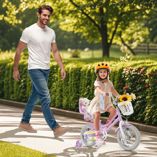 Costway 12 Inch Girls Bike Kids Bicycle with Doll Seat and Streamers for Children 3-4 Years Old Purple LuxuryLifeWay Online Store