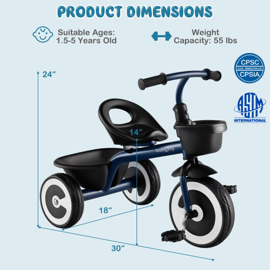Costway Toddler Tricycle with Adjustable Seat and Storage Baskets for 1.5-5 Years Old-Navy LuxuryLifeWay Online Store