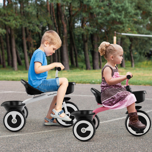 Costway Toddler Tricycle with Adjustable Seat and Storage Baskets for 1.5-5 Years Old-White LuxuryLifeWay Online Store