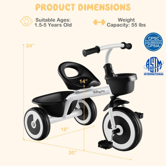 Costway Toddler Tricycle with Adjustable Seat and Storage Baskets for 1.5-5 Years Old-White LuxuryLifeWay Online Store