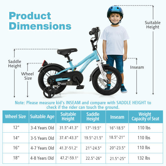Costway 12-Inch Kids Bike for 3-4 Years Old Children Bicycle with Training Wheels LuxuryLifeWay Online Store