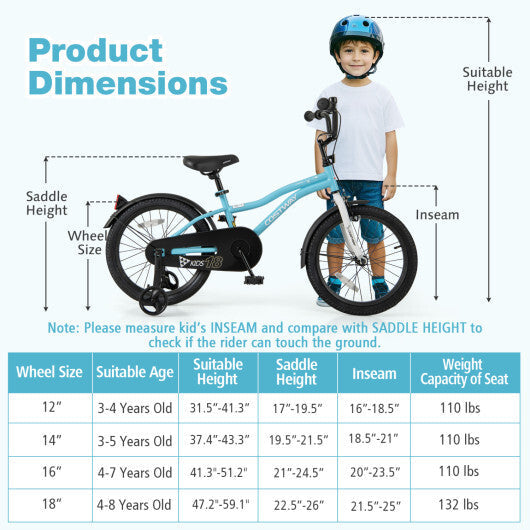 Costway 18-Inch Kids Bike for 4-8 Years Old Children Bicycle with Training Wheels LuxuryLifeWay Online Store