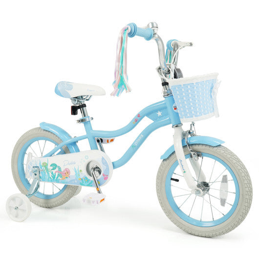 Costway 14 Inch Kids Bike Adjustable with Basket and Streamers Blue for Kids Aged 3-5 Years Old - Princess of the Sea Theme LuxuryLifeWay Online Store
