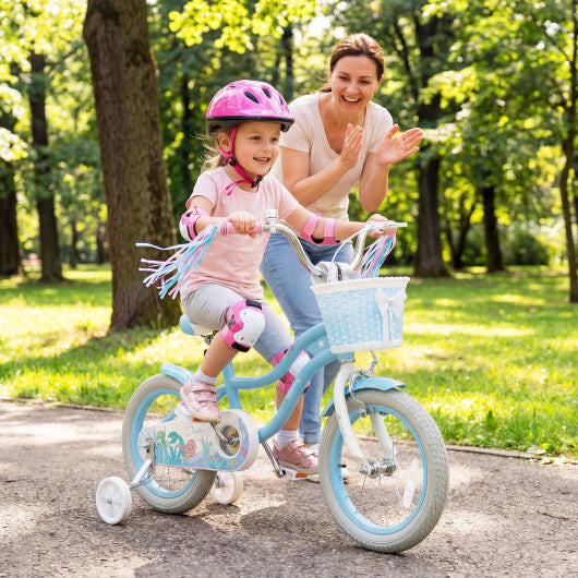 Costway 14 Inch Kids Bike Adjustable with Basket and Streamers Blue for Kids Aged 3-5 Years Old - Princess of the Sea Theme LuxuryLifeWay Online Store