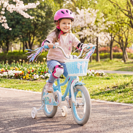 Costway 14 Inch Kids Bike Adjustable with Basket and Streamers Blue for Kids Aged 3-5 Years Old - Princess of the Sea Theme LuxuryLifeWay Online Store