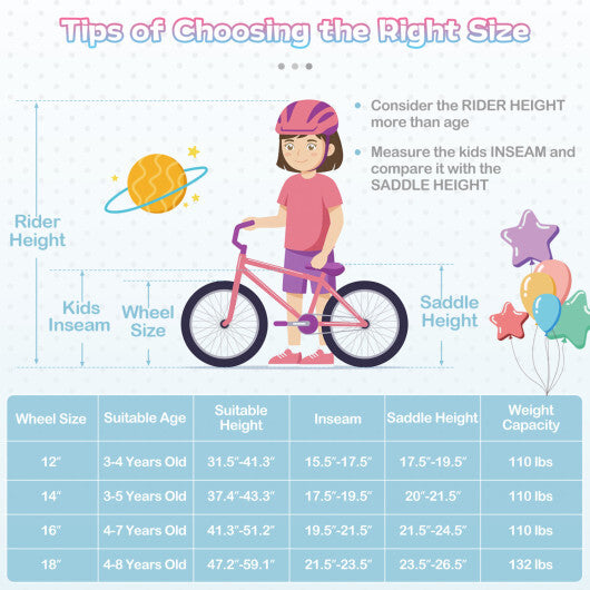 Costway 14 Inch Kids Bike Adjustable with Basket and Streamers Blue for Kids Aged 3-5 Years Old - Princess of the Sea Theme LuxuryLifeWay Online Store