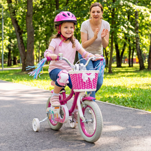 Costway 12-Inch Kids Bike Adjustable with Basket and Streamers Rose Red - Princess of the Sea Theme LuxuryLifeWay Online Store