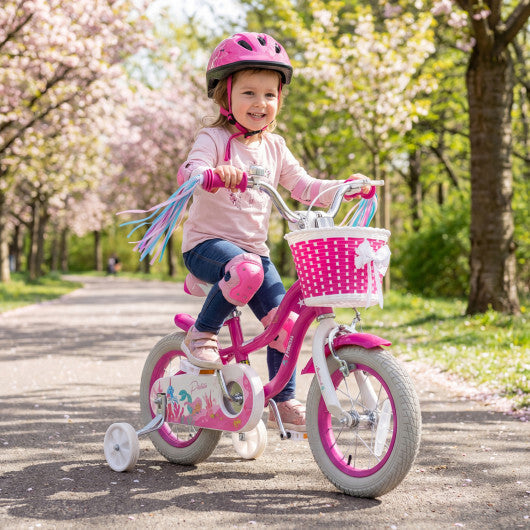 Costway 12-Inch Kids Bike Adjustable with Basket and Streamers Rose Red - Princess of the Sea Theme LuxuryLifeWay Online Store