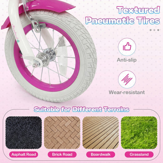 Costway 12-Inch Kids Bike Adjustable with Basket and Streamers Rose Red - Princess of the Sea Theme LuxuryLifeWay Online Store