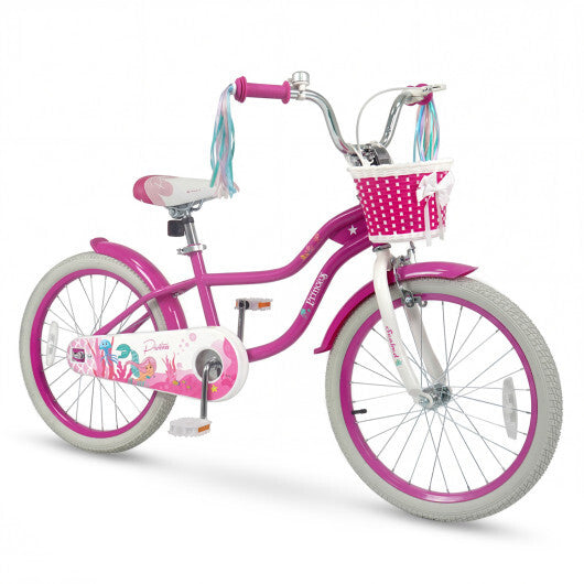 Costway 20 Inch Kids Bike Adjustable with Basket and Streamers Rose Red - Princess of the Sea Theme LuxuryLifeWay Online Store