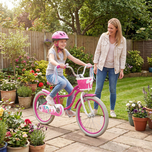 Costway 20 Inch Kids Bike Adjustable with Basket and Streamers Rose Red - Princess of the Sea Theme LuxuryLifeWay Online Store