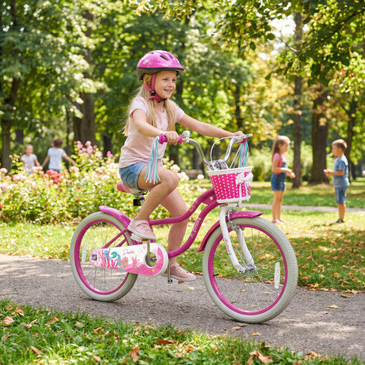 Costway 20 Inch Kids Bike Adjustable with Basket and Streamers Rose Red - Princess of the Sea Theme LuxuryLifeWay Online Store