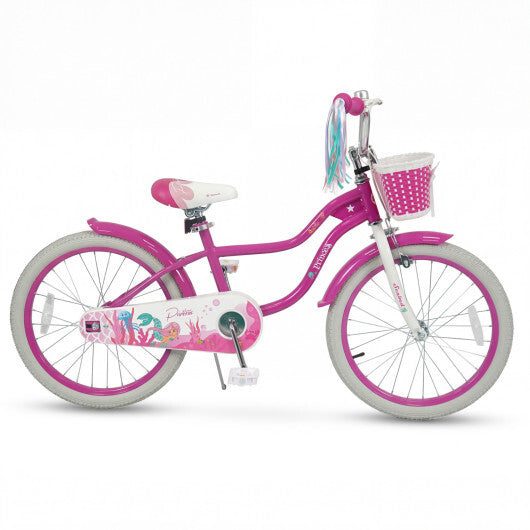 Costway 20 Inch Kids Bike Adjustable with Basket and Streamers Rose Red - Princess of the Sea Theme LuxuryLifeWay Online Store