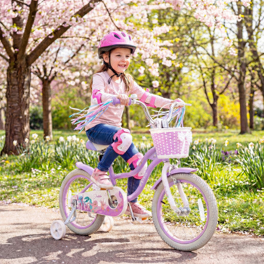 Costway 16 Inch Kids Bike Adjustable with Basket and Streamers Purple - Princess of the Sea Theme LuxuryLifeWay Online Store