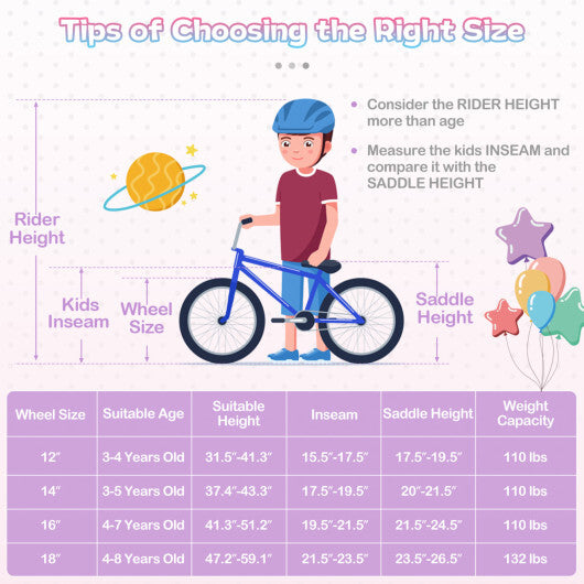 Costway 16 Inch Kids Bike Adjustable with Basket and Streamers Purple - Princess of the Sea Theme LuxuryLifeWay Online Store