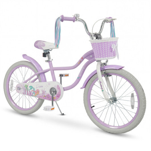 Costway 20 Inch Kids Bike Adjustable with Basket and Streamers Purple - Princess of the Sea Theme LuxuryLifeWay Online Store