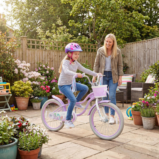 Costway 20 Inch Kids Bike Adjustable with Basket and Streamers Purple - Princess of the Sea Theme LuxuryLifeWay Online Store