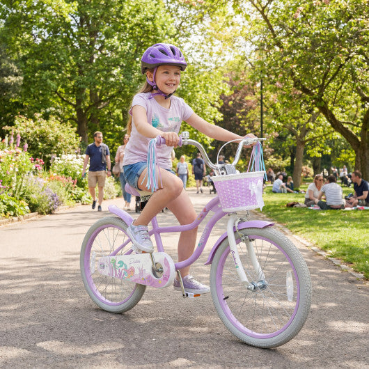 Costway 20 Inch Kids Bike Adjustable with Basket and Streamers Purple - Princess of the Sea Theme LuxuryLifeWay Online Store