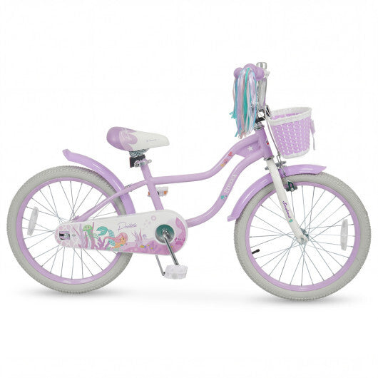 Costway 20 Inch Kids Bike Adjustable with Basket and Streamers Purple - Princess of the Sea Theme LuxuryLifeWay Online Store