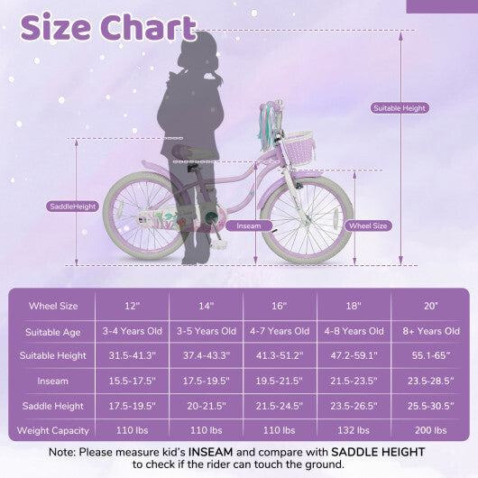 Costway 20 Inch Kids Bike Adjustable with Basket and Streamers Purple - Princess of the Sea Theme LuxuryLifeWay Online Store