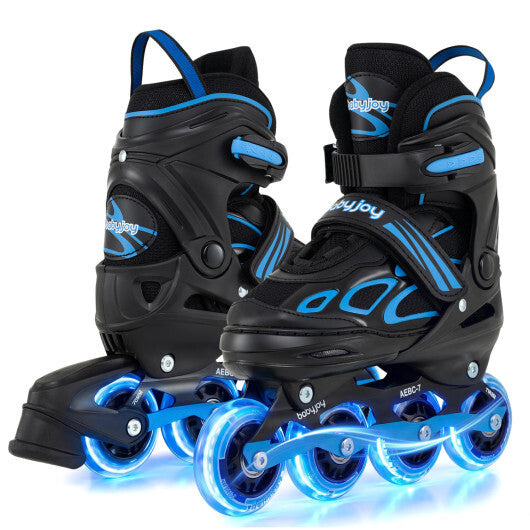 Costway 4 Sizes Adjustable Blade Roller with Light-up Wheels for Youth-Blue LuxuryLifeWay Online Store
