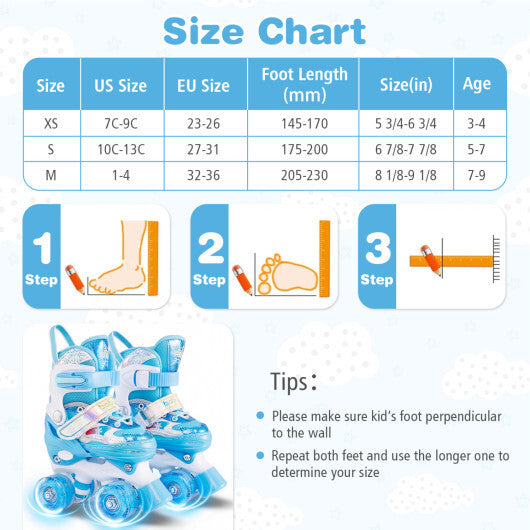 Costway Kids Roller Skates 4 Sizes Adjustable with Light-up Wheels for Toddler Aged 3-4 (XS)-Blue LuxuryLifeWay Online Store