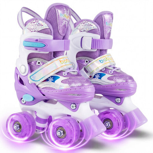 Costway Kids Roller Skates 4 Sizes Adjustable with Light-up Wheels for Toddler Aged 3-4 (XS)-Purple LuxuryLifeWay Online Store
