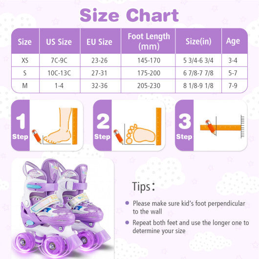 Costway Kids Roller Skates 4 Sizes Adjustable with Light-up Wheels for Toddler Aged 3-4 (XS)-Purple LuxuryLifeWay Online Store