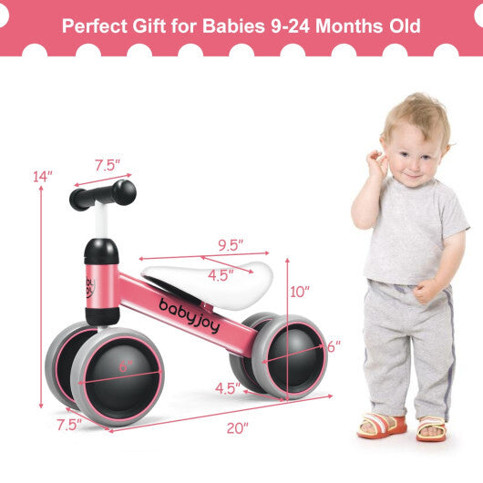 Costway 4 Wheels No-Pedal Baby Balance Bike Pink LuxuryLifeWay Online Store