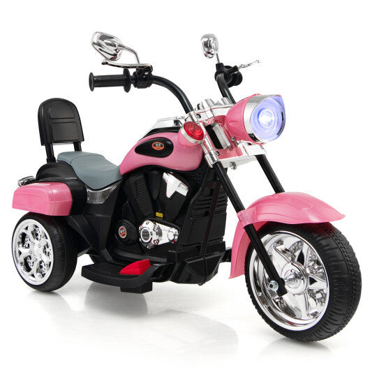 Costway 6V Kids Ride On Chopper Motorcycle 3 Wheel Trike with Headlight and Horn Pink LuxuryLifeWay Online Store