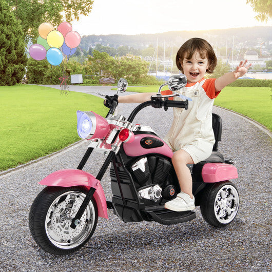 Costway 6V Kids Ride On Chopper Motorcycle 3 Wheel Trike with Headlight and Horn Pink LuxuryLifeWay Online Store