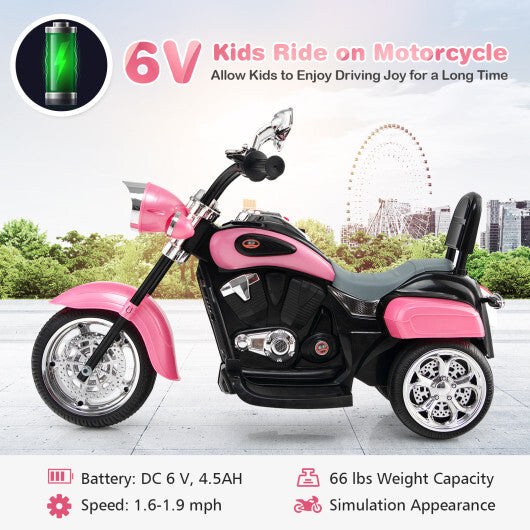 Costway 6V Kids Ride On Chopper Motorcycle 3 Wheel Trike with Headlight and Horn Pink LuxuryLifeWay Online Store