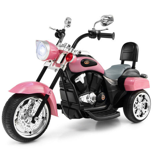 Costway 6V Kids Ride On Chopper Motorcycle 3 Wheel Trike with Headlight and Horn Pink LuxuryLifeWay Online Store