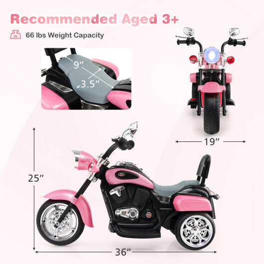 Costway 6V Kids Ride On Chopper Motorcycle 3 Wheel Trike with Headlight and Horn Pink LuxuryLifeWay Online Store