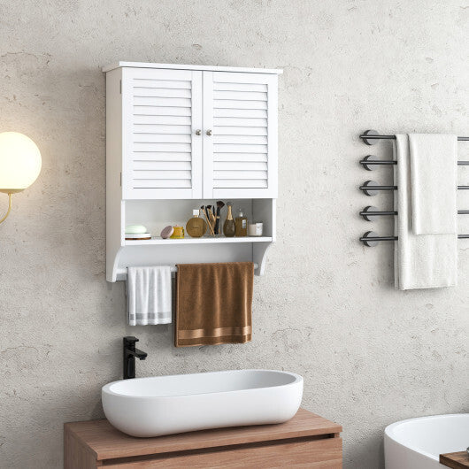 Costway 2-Doors Bathroom Wall-Mounted Medicine Cabinet with Towel Bar-White LuxuryLifeWay Online Store