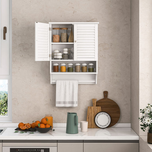Costway 2-Doors Bathroom Wall-Mounted Medicine Cabinet with Towel Bar-White LuxuryLifeWay Online Store