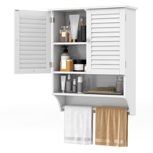 Costway 2-Doors Bathroom Wall-Mounted Medicine Cabinet with Towel Bar-White LuxuryLifeWay Online Store