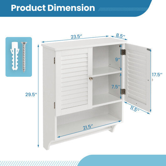 Costway 2-Doors Bathroom Wall-Mounted Medicine Cabinet with Towel Bar-White LuxuryLifeWay Online Store
