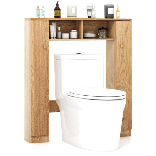 Costway Over The Toilet Storage Cabinet with 2 Open Compartments and 4 Adjustable Shelves-Natural LuxuryLifeWay Online Store